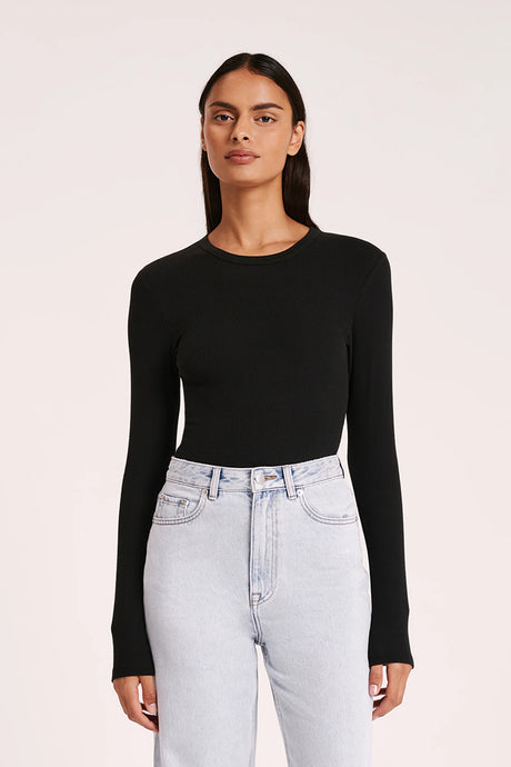 Nude Lucy 'Organic Rib LS Tee' - Black