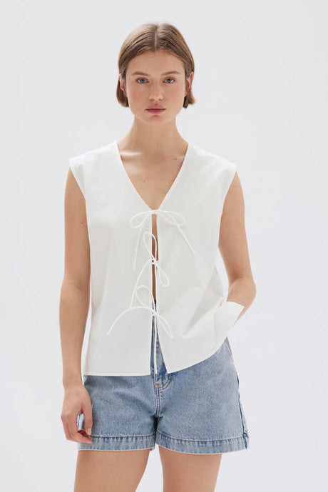 Assembly Label 'Ollie Poplin Tie Top' - White